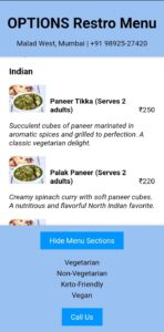 full mobile screen menu with images